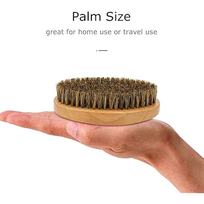 walmeck Men's Firm Bristles Beard Brush with Wooden Handle for Taming and Softening Facial Hair Skin Care & Beard Grooming (Palm Size) - Image 2